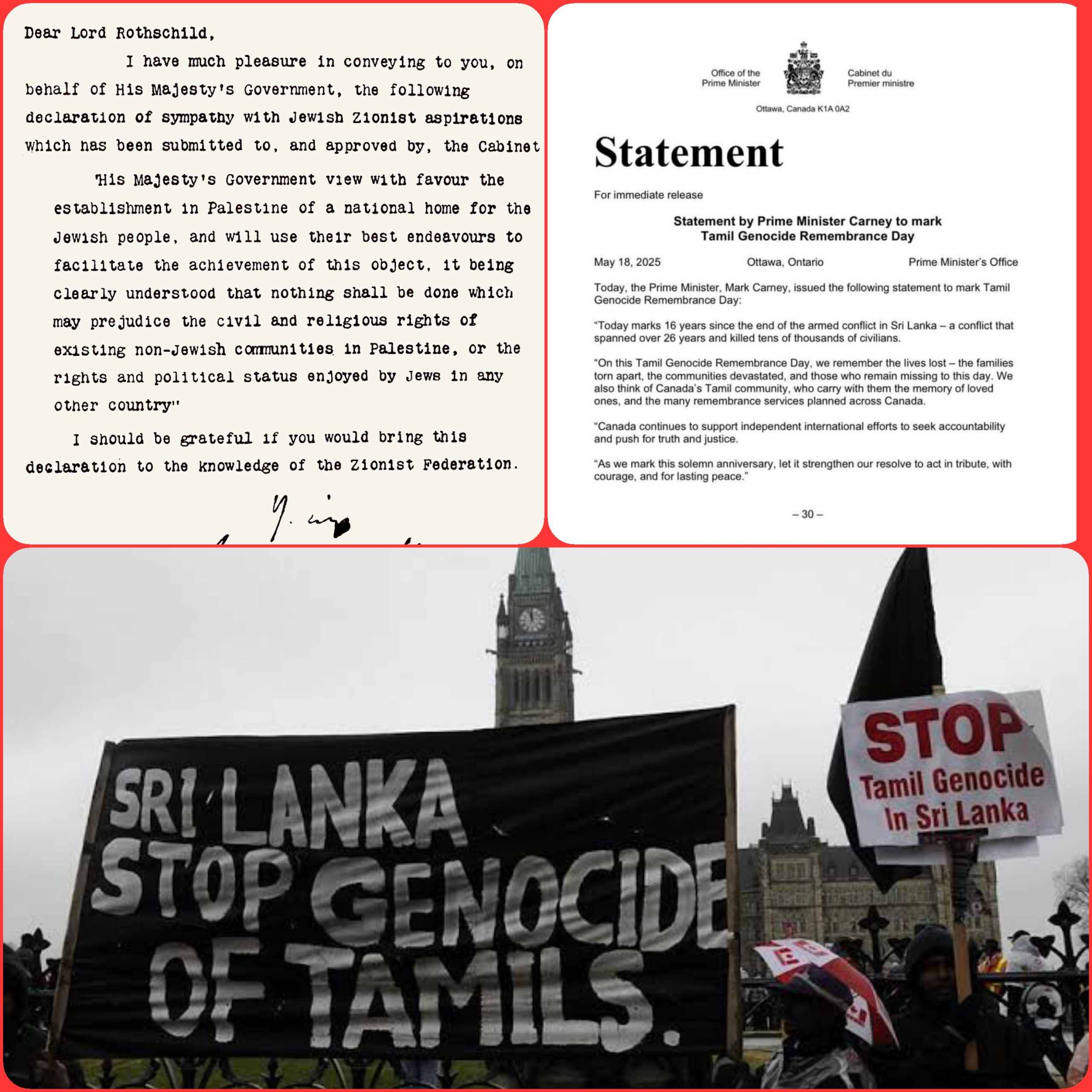 யூதர்களுக்கான பிரித்தானியாவின் பால்போர் பிரகடனமும் ஈழத்தமிழர்களுக்கான கனடா பிரதமரின் இனப்படுகொலை அறிக்கையும்!